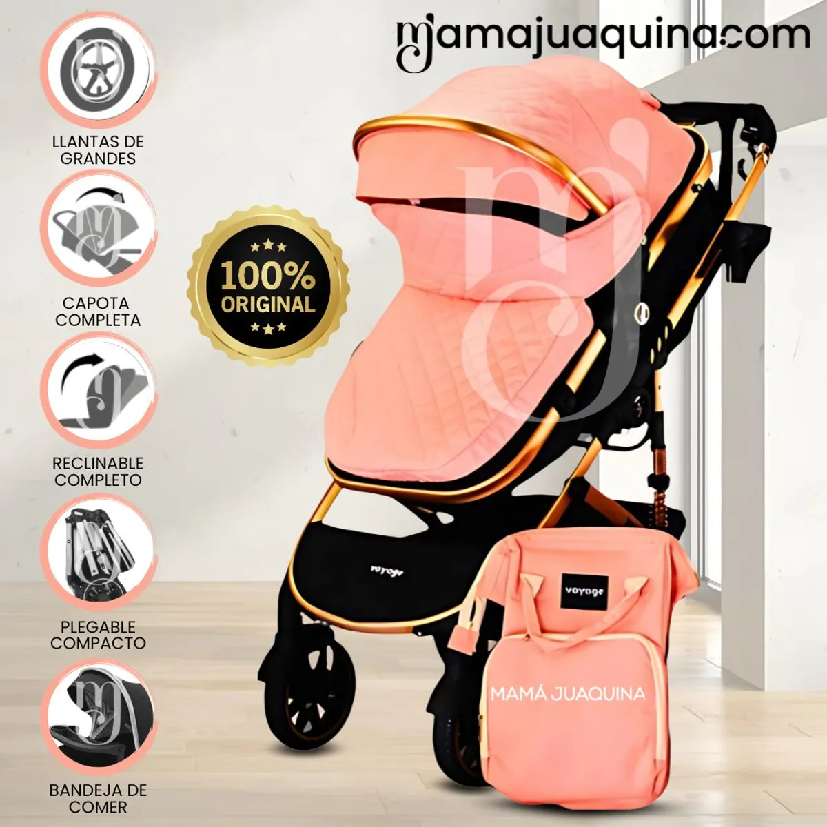 VOYAGE - Coche Travel System «THORINE» con Mochila de Lujo Pink