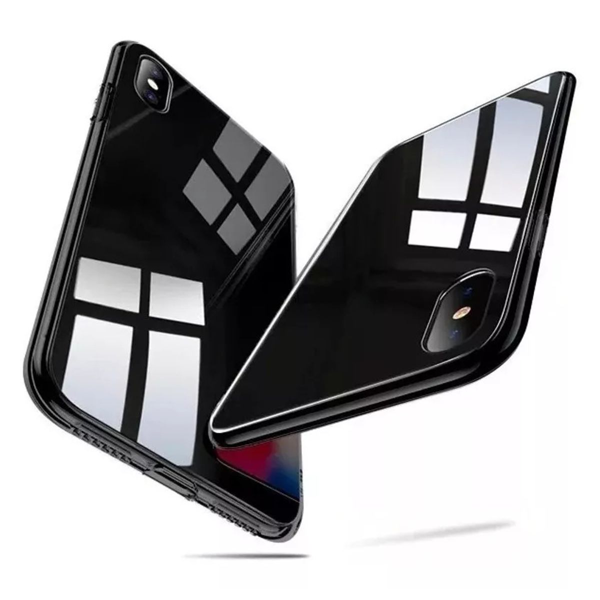 GENERICO - Case protector bumper metal & mica cristal iphone XS max  NEGRO