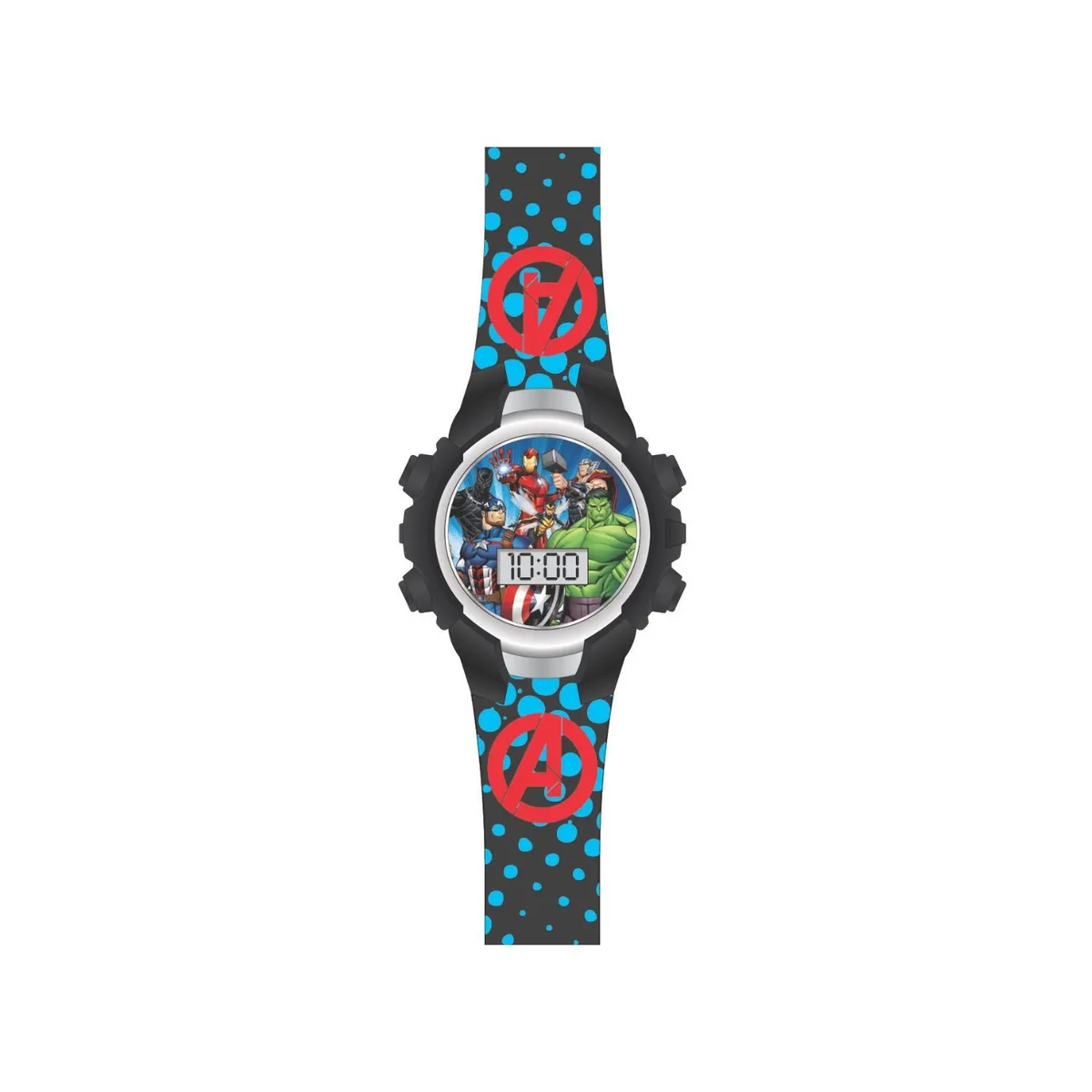 ACCUTIME - RELOJ AVENGERS LCD PARPADEANTE NEGROPUNTOS AZULES AVG4588