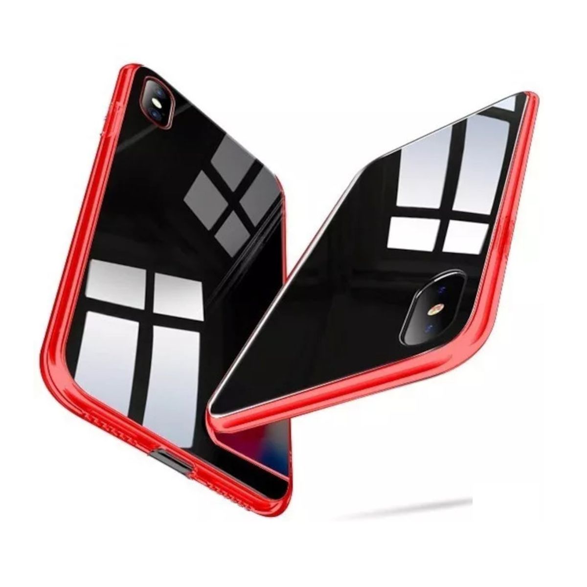 GENERICO - Case protector bumper metal & mica cristal iphone XR rojo