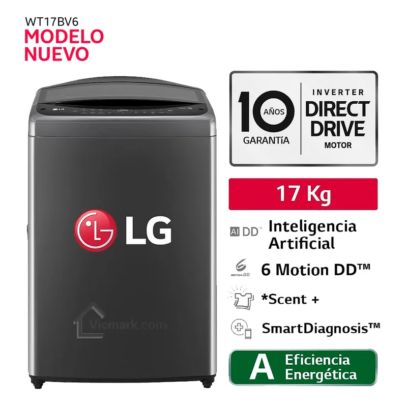 LG - Lavadora LG 17kg WT17BV6  AI DD Carga Superior - Negro Claro