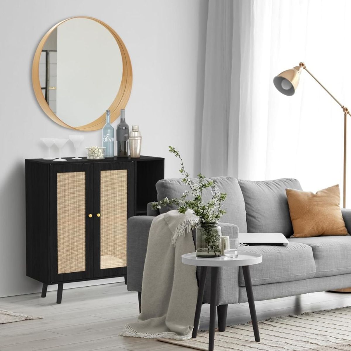 GENERICO - Mueble Aparador Bar con Ratan Romeh Negro Muebles Gaudi