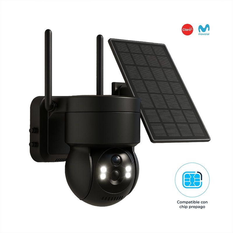 TRENDY TECH E I R L - Cámara de seguridad IP Exterior Panel Solar con Chip SIM 4G FHD Alarma