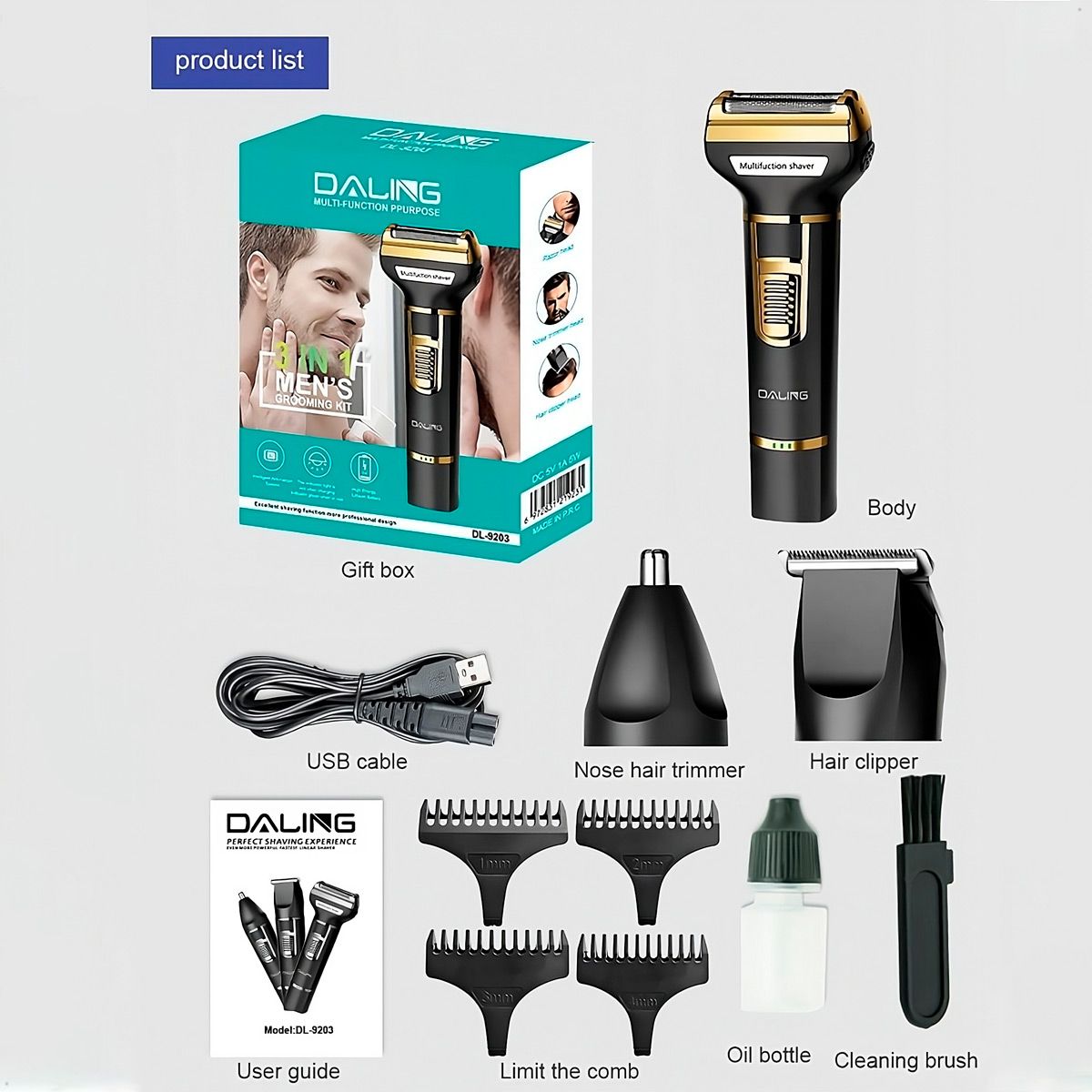 GENERICO - Rasuradora Cortadora De Pelo Y Nasal Daling 9203 Inalambrica 3 en 1