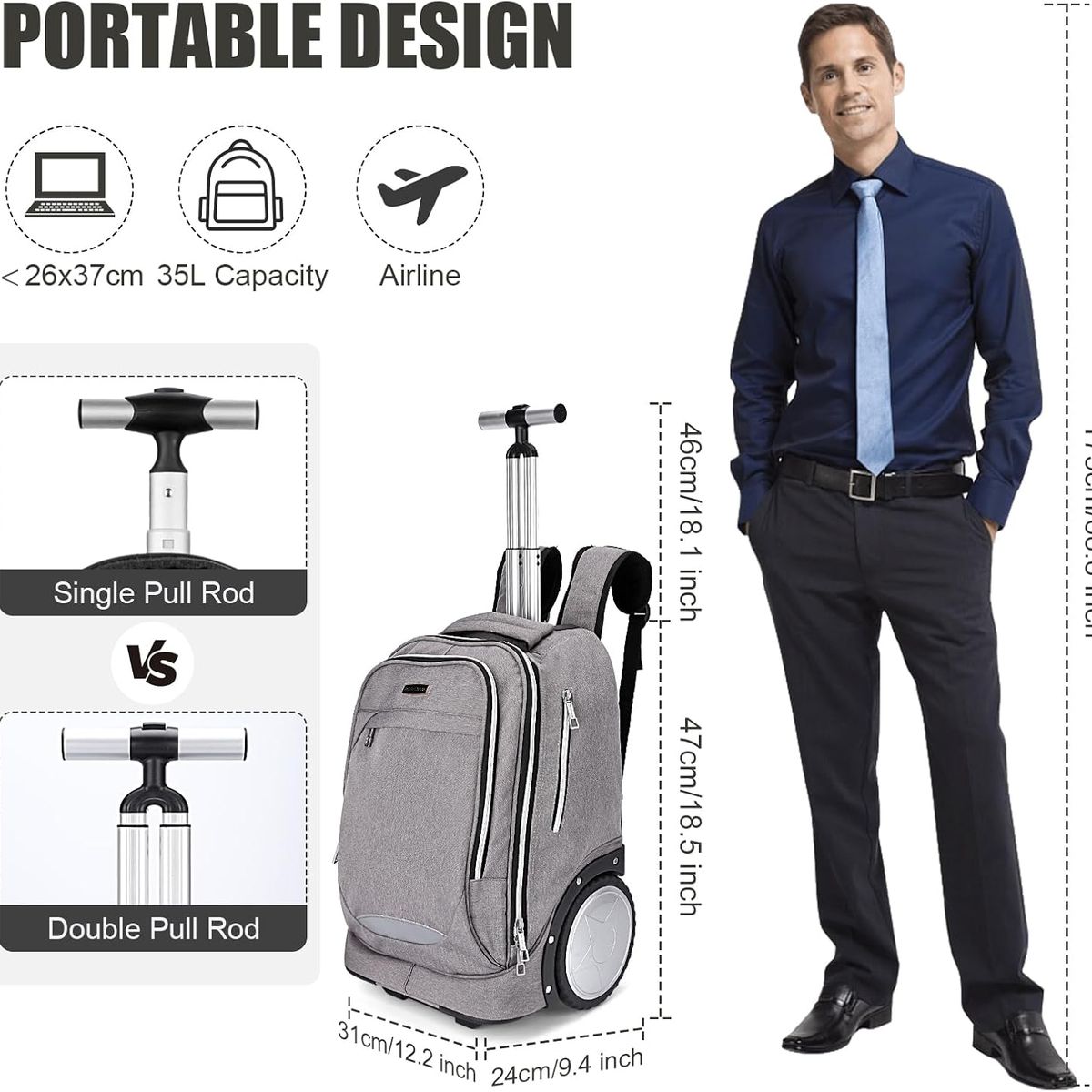 GENERICO - Makeway - Mochila con rueda Cabinera Negocios