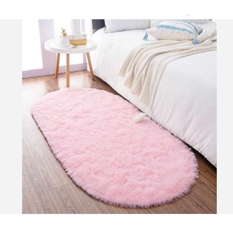 GENERICO - Alfombra ovalada felpa1,50 x 50 cm color rosado bebé