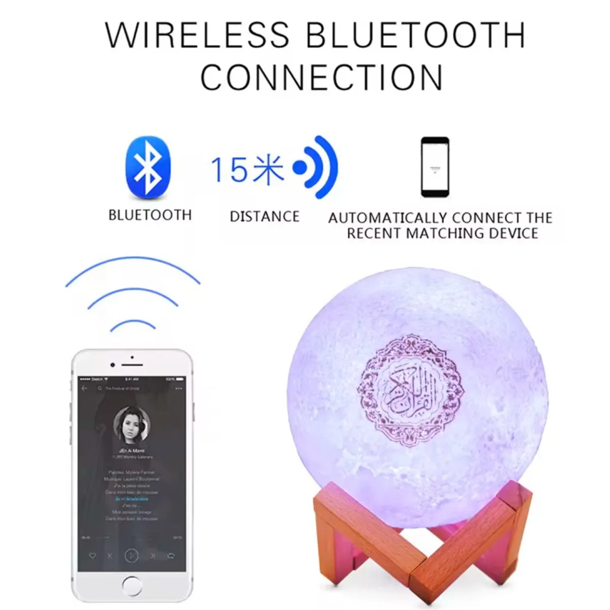 GENERICO - Lampara Led Coran con Parlante Bluetooth