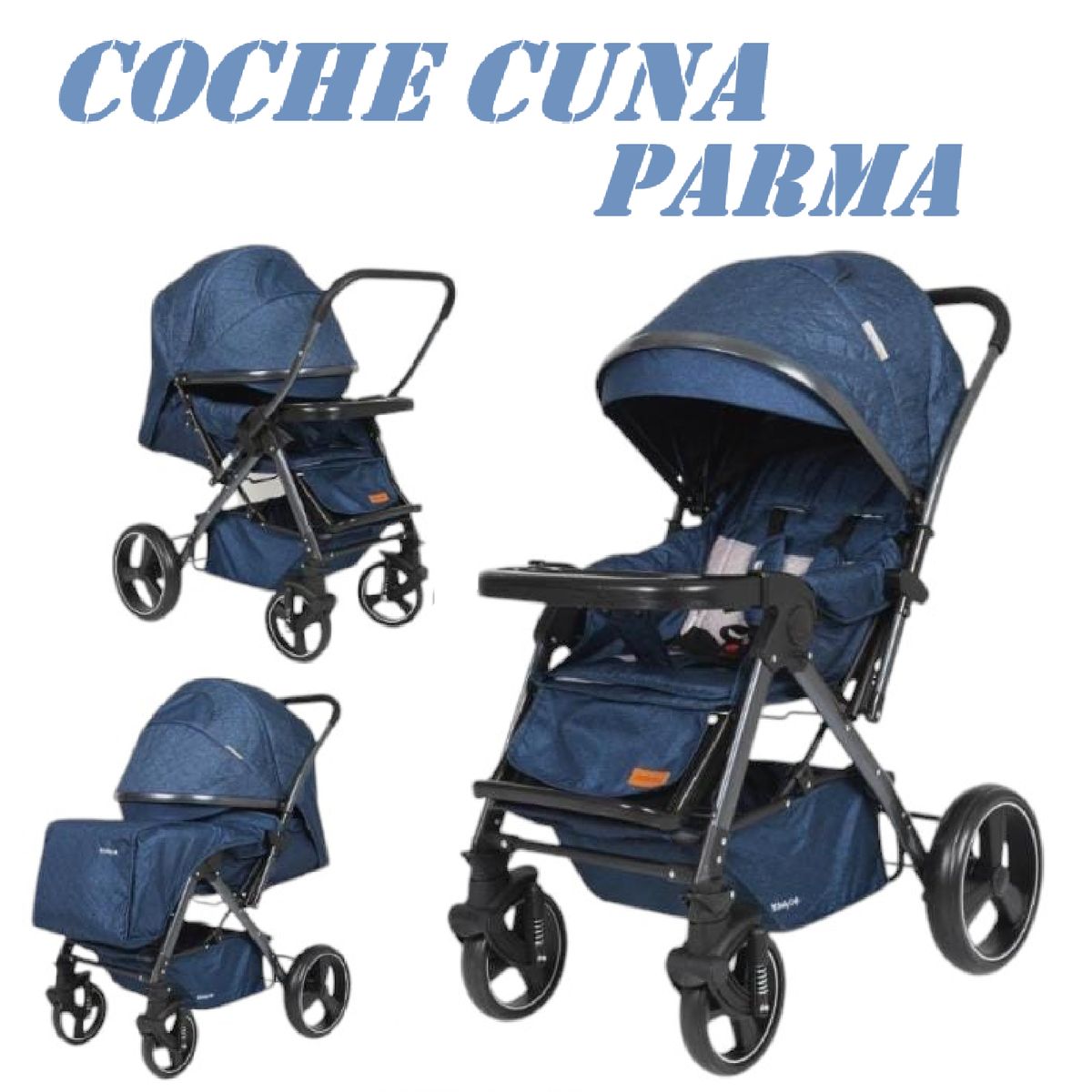 GENERICO - Nuevo Coche Cuna Mango Reversible Parma-Azul
