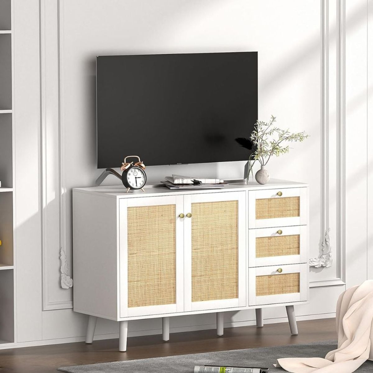 GENERICO - Mueble Aparador Bar con Ratan Ampharo Blanco Muebles Gaudi