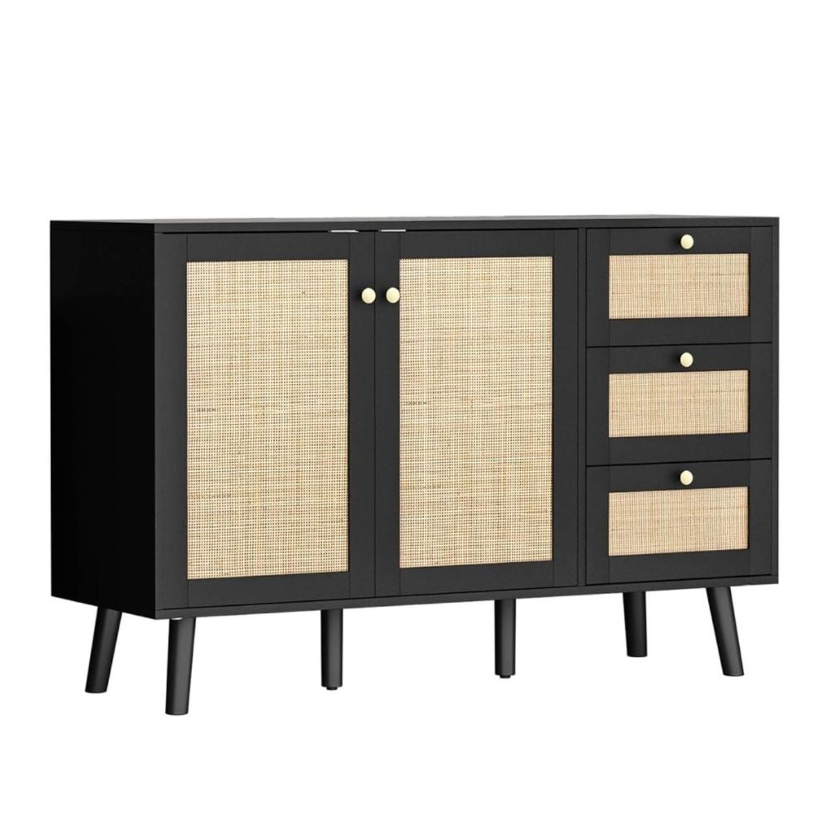 GENERICO - Mueble Aparador Bar con Ratan Ampharo Negro Muebles Gaudi