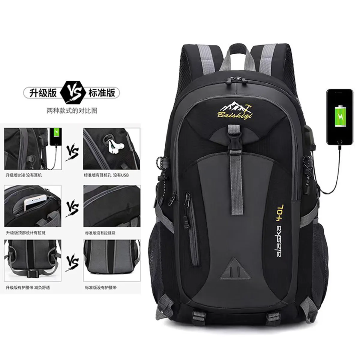 GENERICO - Mochila de camping trekking  Negra 40L - Resistente