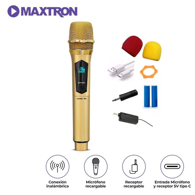 MAXTRON - Micrófono Inalámbrico Recargable Leader MX718G BT MAXTRON