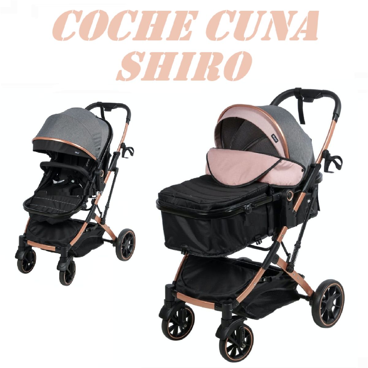 EBABY - Nuevo Coche Cuna Ebaby Mango Reversible Shiro -Rosa