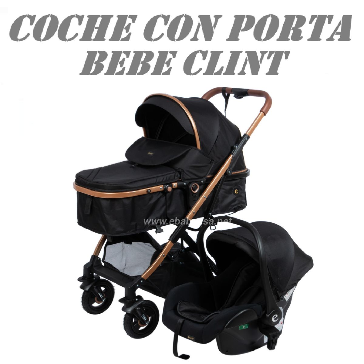EBABY - Nuevo Coche Moises con Porta Bebe Clint -Negro
