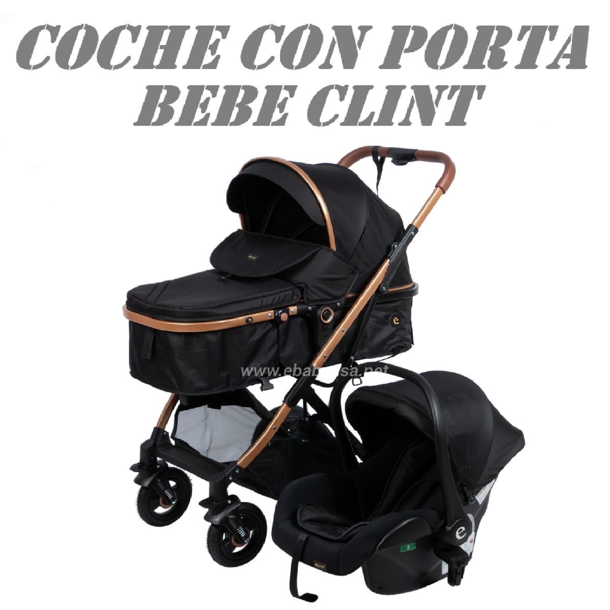 EBABY - Nuevo Coche Moises con Porta Bebe Clint -Negro