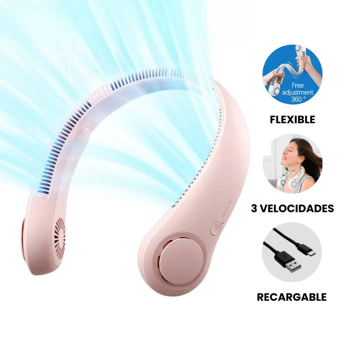 GENERICO - Ventilador de Cuello Portátil Recargable - Rosado