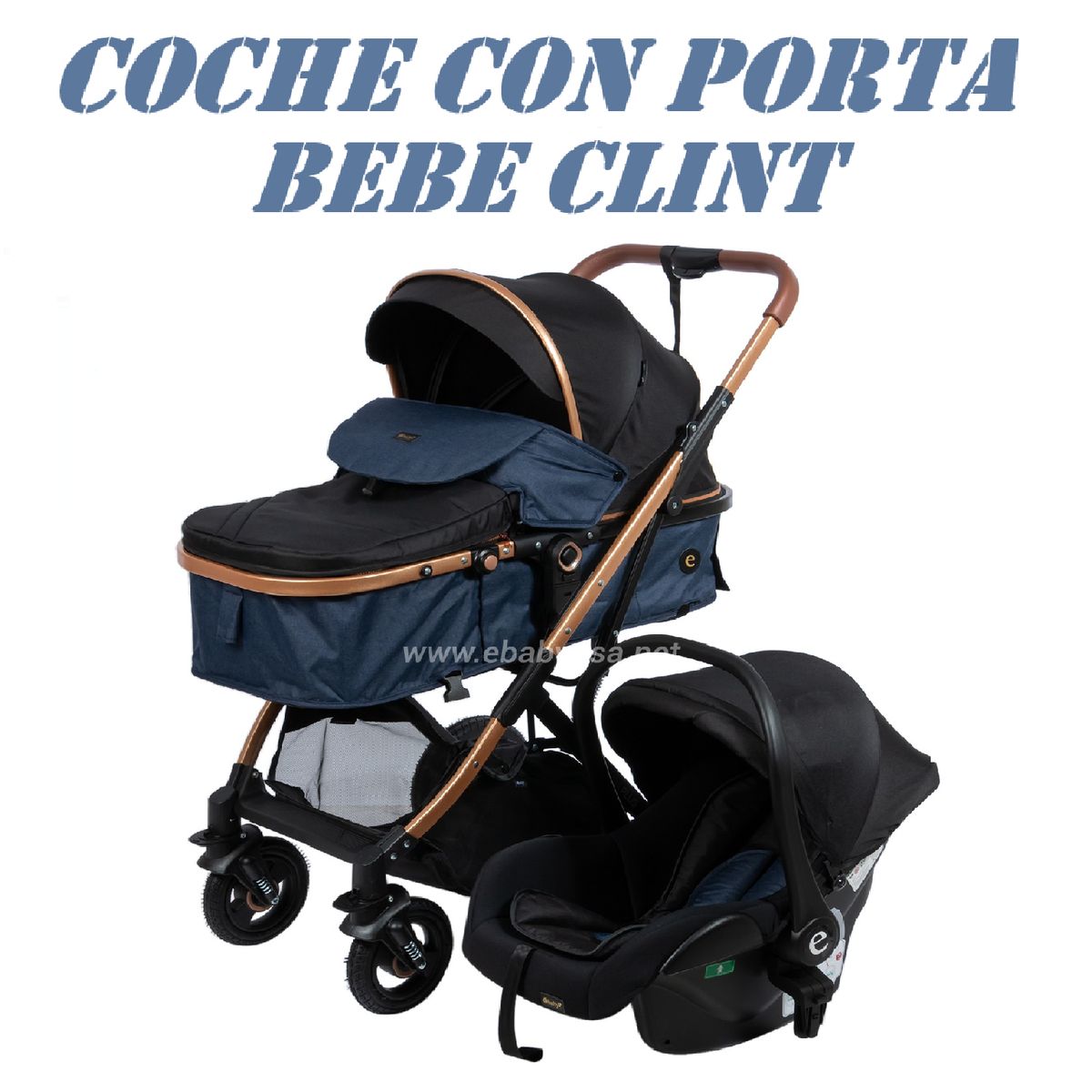 EBABY - Nuevo Coche Moises con Porta Bebe Clint -Azul