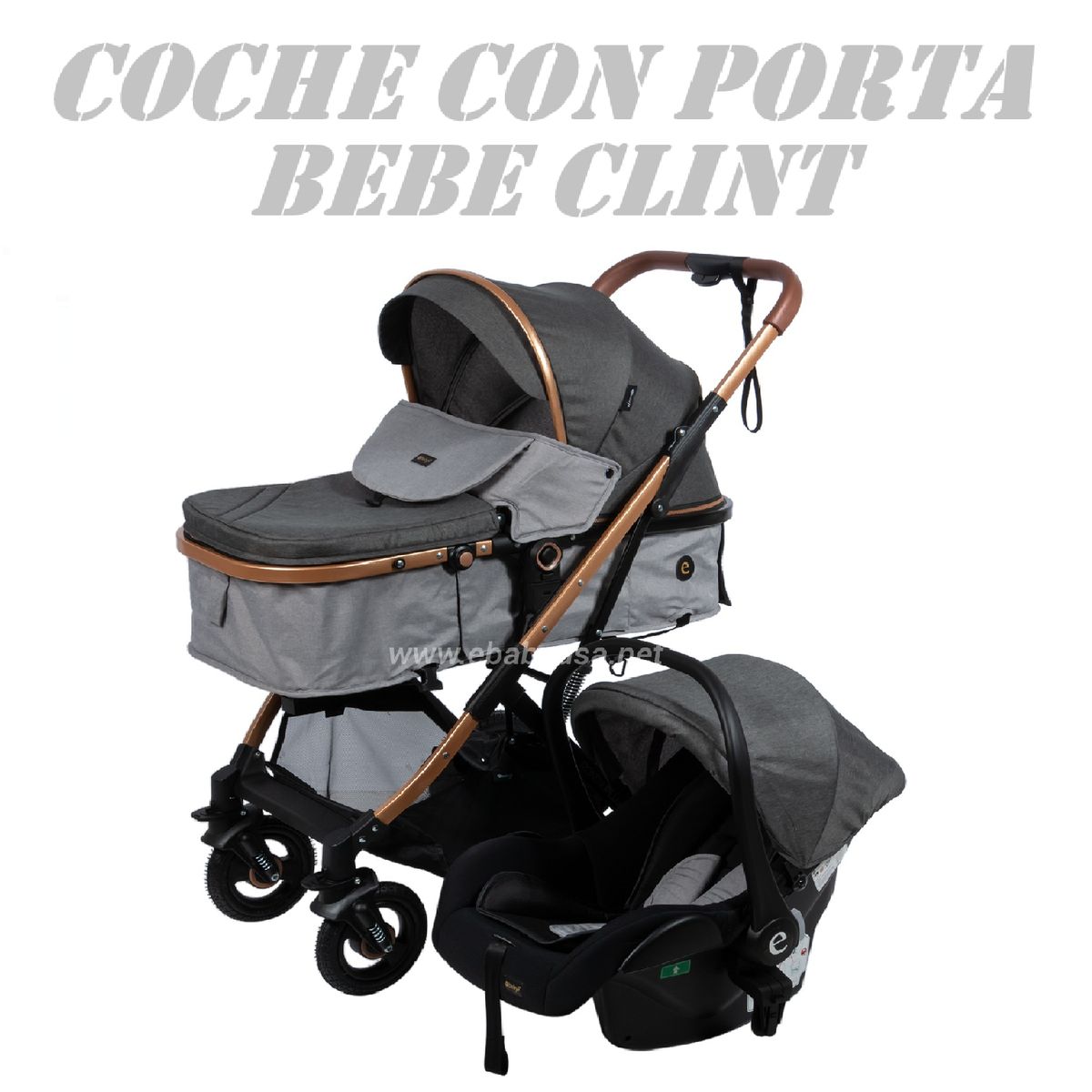 EBABY - Nuevo Coche Moises con Porta Bebe Clint -Gris
