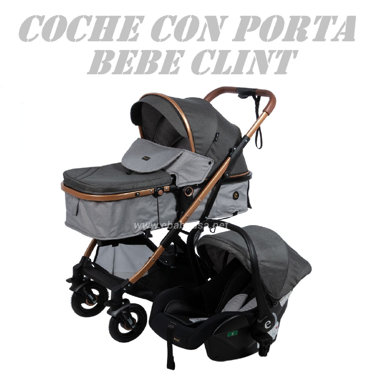 EBABY - Nuevo Coche Moises con Porta Bebe Clint -Gris