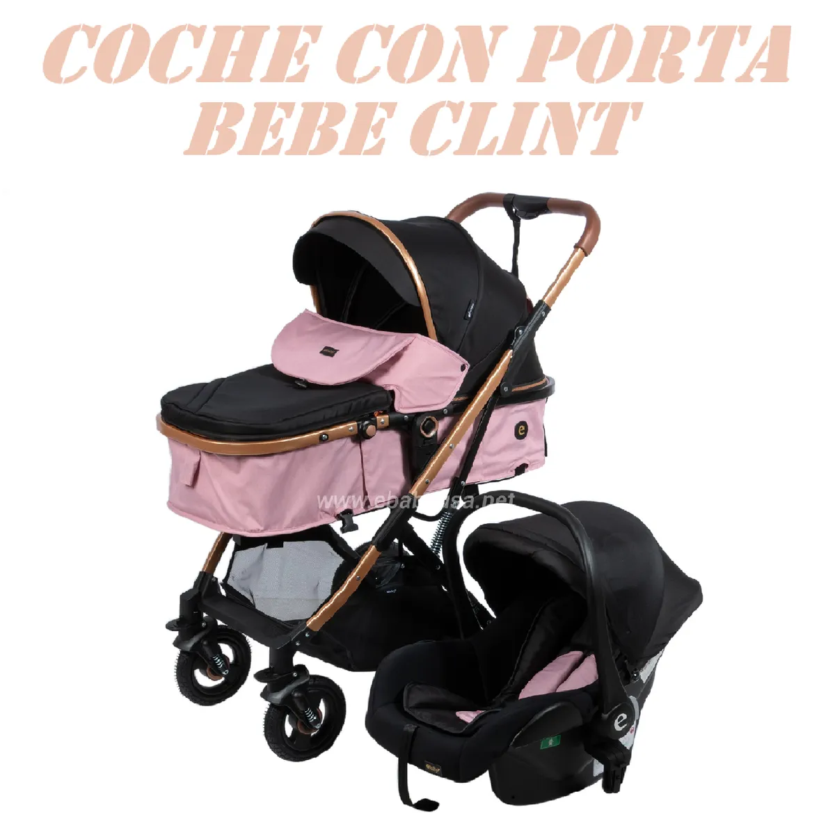 EBABY - Nuevo Coche Moises con Porta Bebe Clint -Rosa