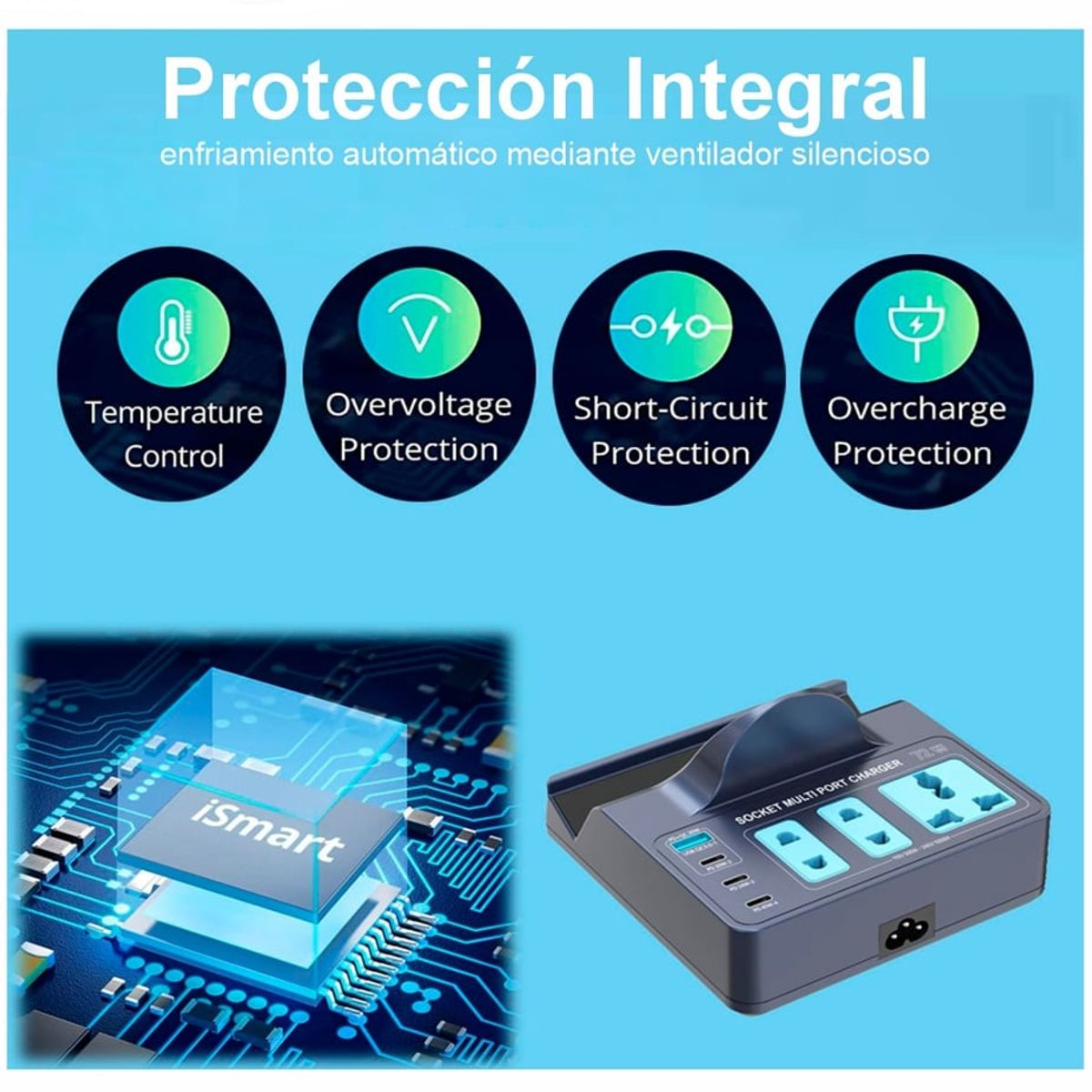 GENERICO - Cargador multifuncional 7 en 1 carga inalámbrica 3 sockets 3 tipo C