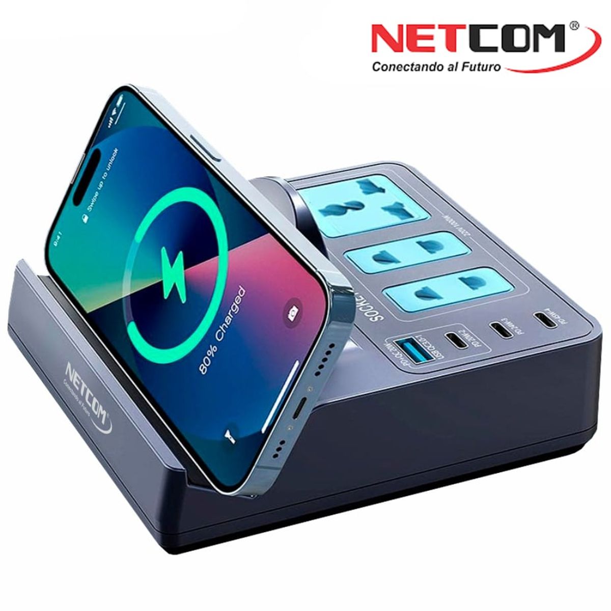 GENERICO - Cargador multifuncional 7 en 1 carga inalámbrica 3 sockets 3 tipo C