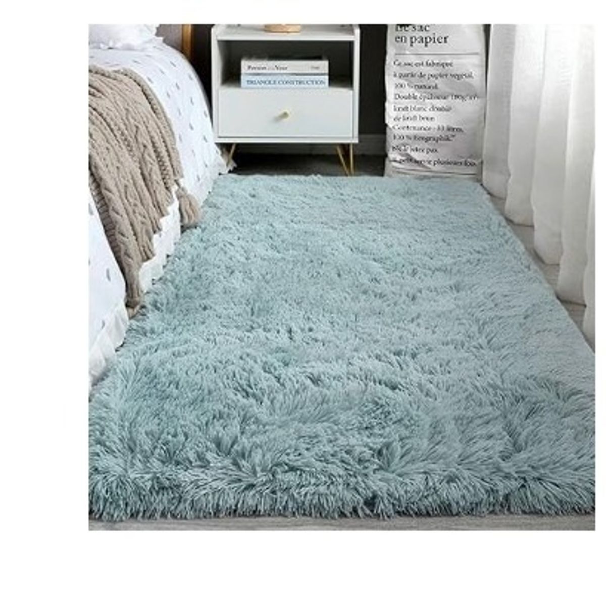 GENERICO - Alfombra Rectangular peluche pelo largo 1.60 x 2.00m verde cemento