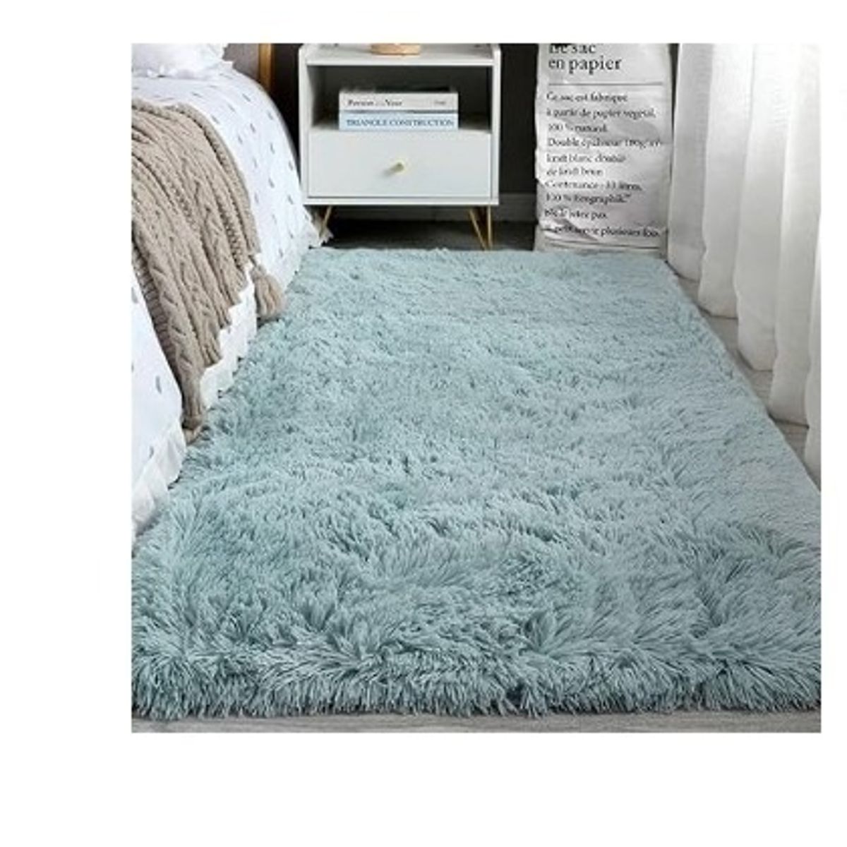 GENERICO - Alfombra Rectangular peluche pelo largo 1.60 x 2.00m verde cemento