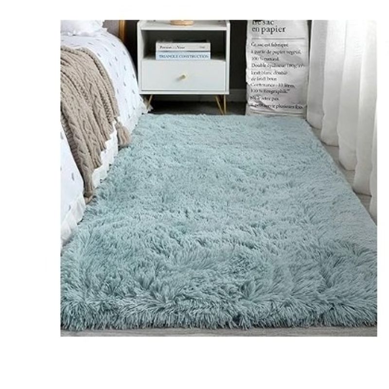 GENERICO - Alfombra Rectangular peluche pelo largo 1.60 x 2.00m verde cemento