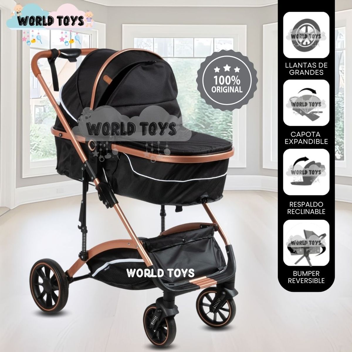 BABY - Coche Cuna Moisés de Lujo «BABY MIAMI» Black
