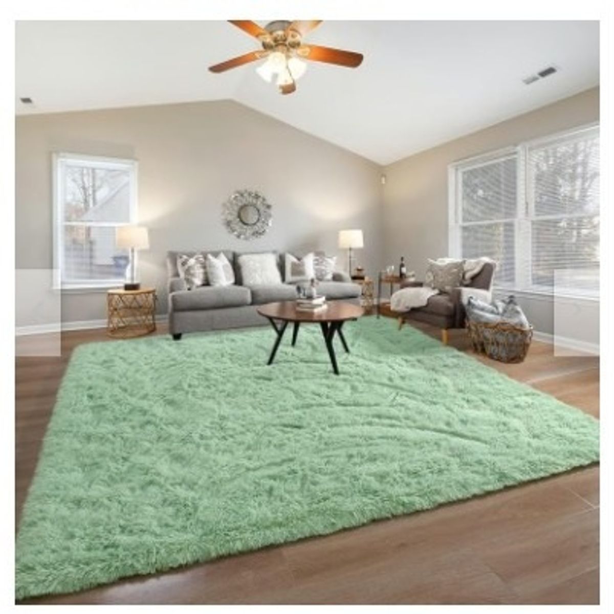 GENERICO - Alfombra Rectangular peluche pelo largo 1.60 x 2.00m verde pistacho