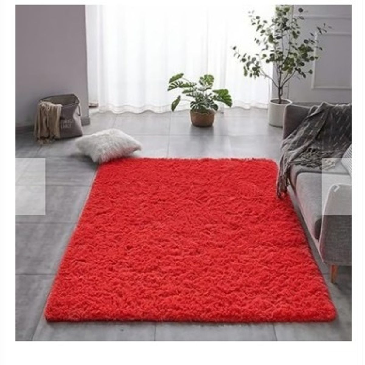 GENERICO - Alfombra Rectangular peluche pelo largo 1.60 x 2.00m rojo