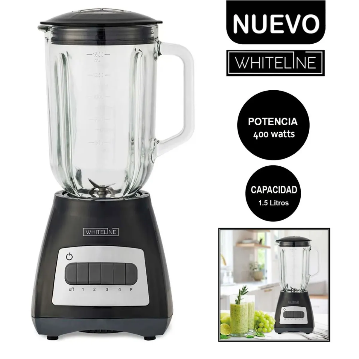 WHITELINE - LICUADORA WHITELINE 4 VELOCIDADES 400W NEGRA - P8903