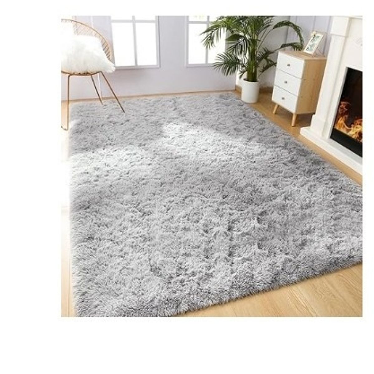 GENERICO - Alfombra Rectangular peluche pelo largo 1.60 x 2.00m plata