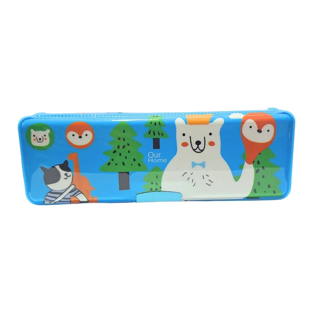 GENERICO - Cartuchera Kawai Oso Arbolito Celeste Imantada con Tajador