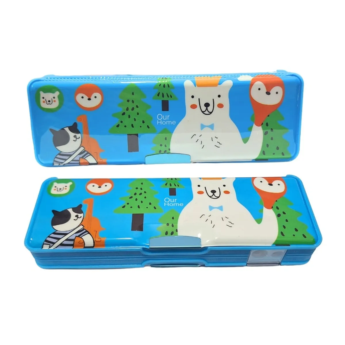 GENERICO - Cartuchera Kawai Oso Arbolito Celeste Imantada con Tajador