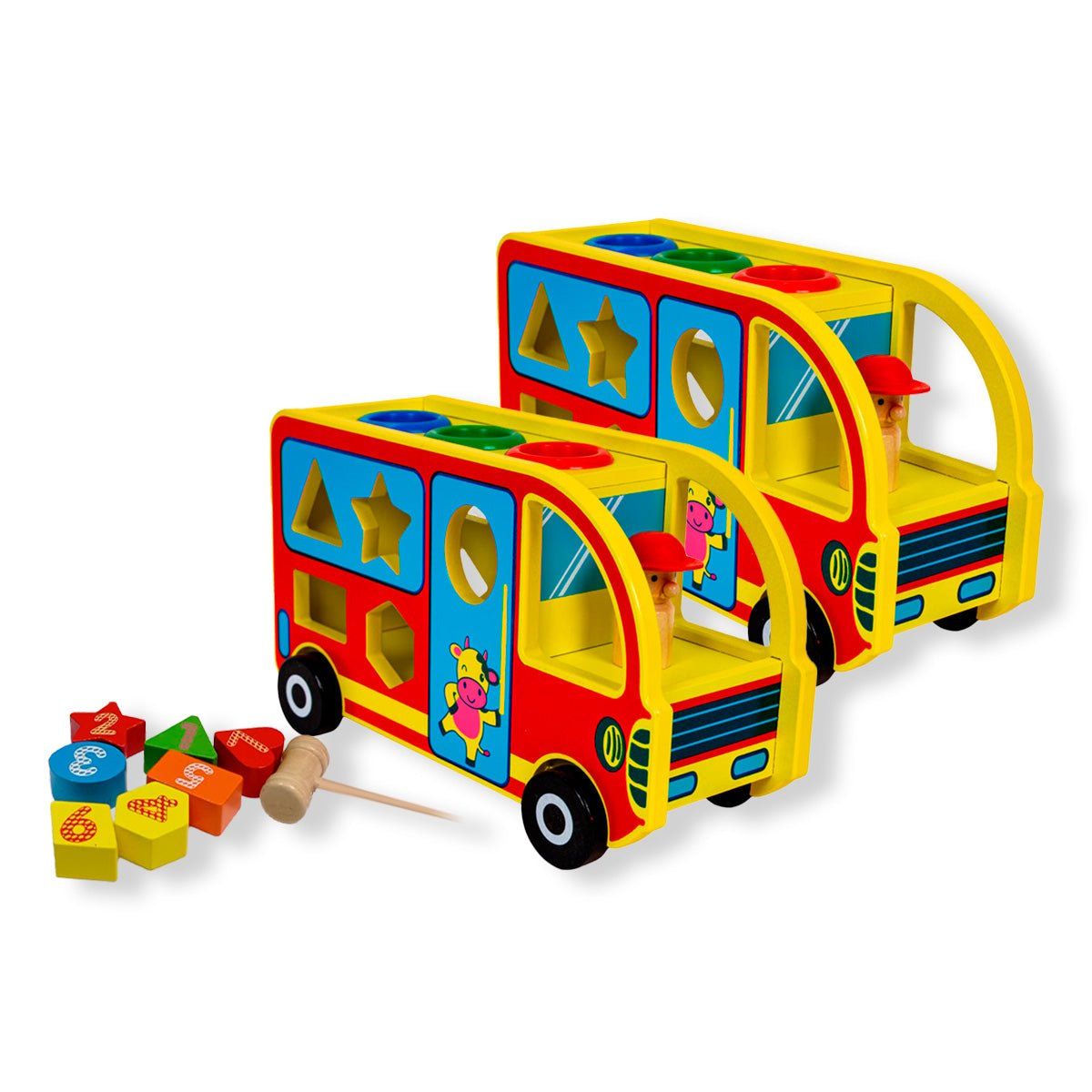 GENERICO - 2 UNID BUS ROJO CON FIGURAS GEOMETRICAS