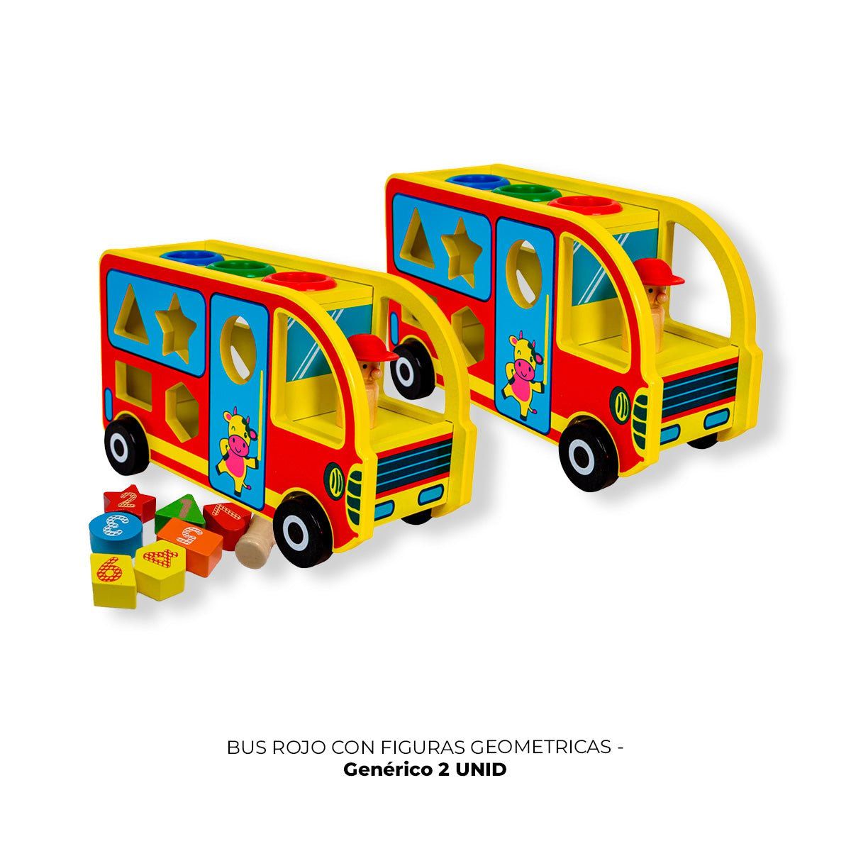 GENERICO - 2 UNID BUS ROJO CON FIGURAS GEOMETRICAS