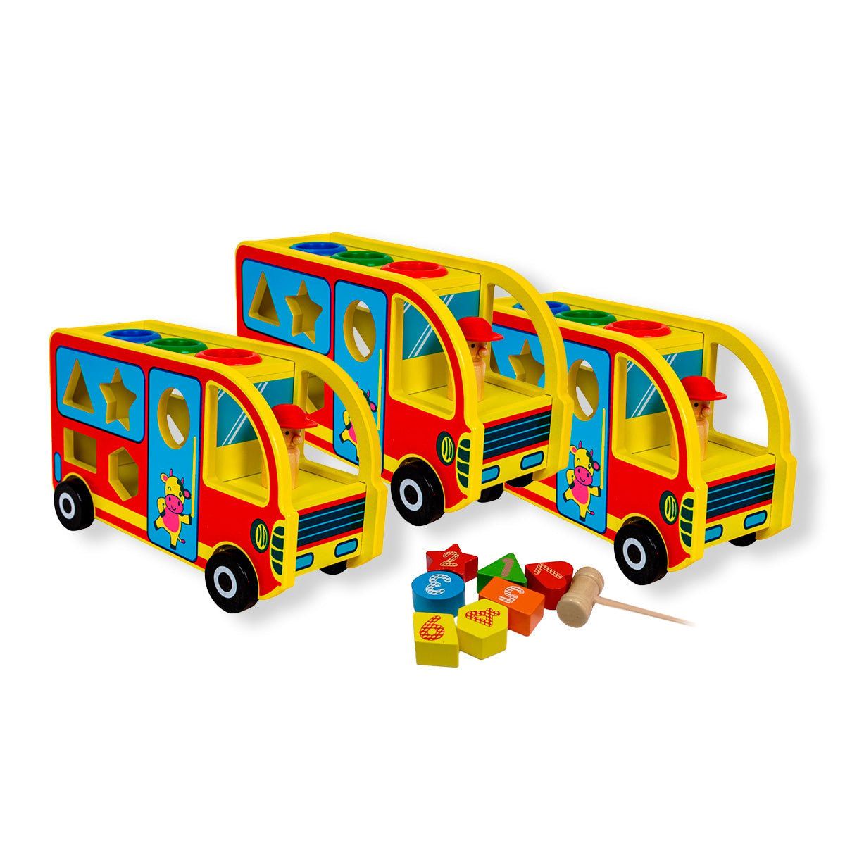 GENERICO - 3 UNID BUS ROJO CON FIGURAS GEOMETRICAS