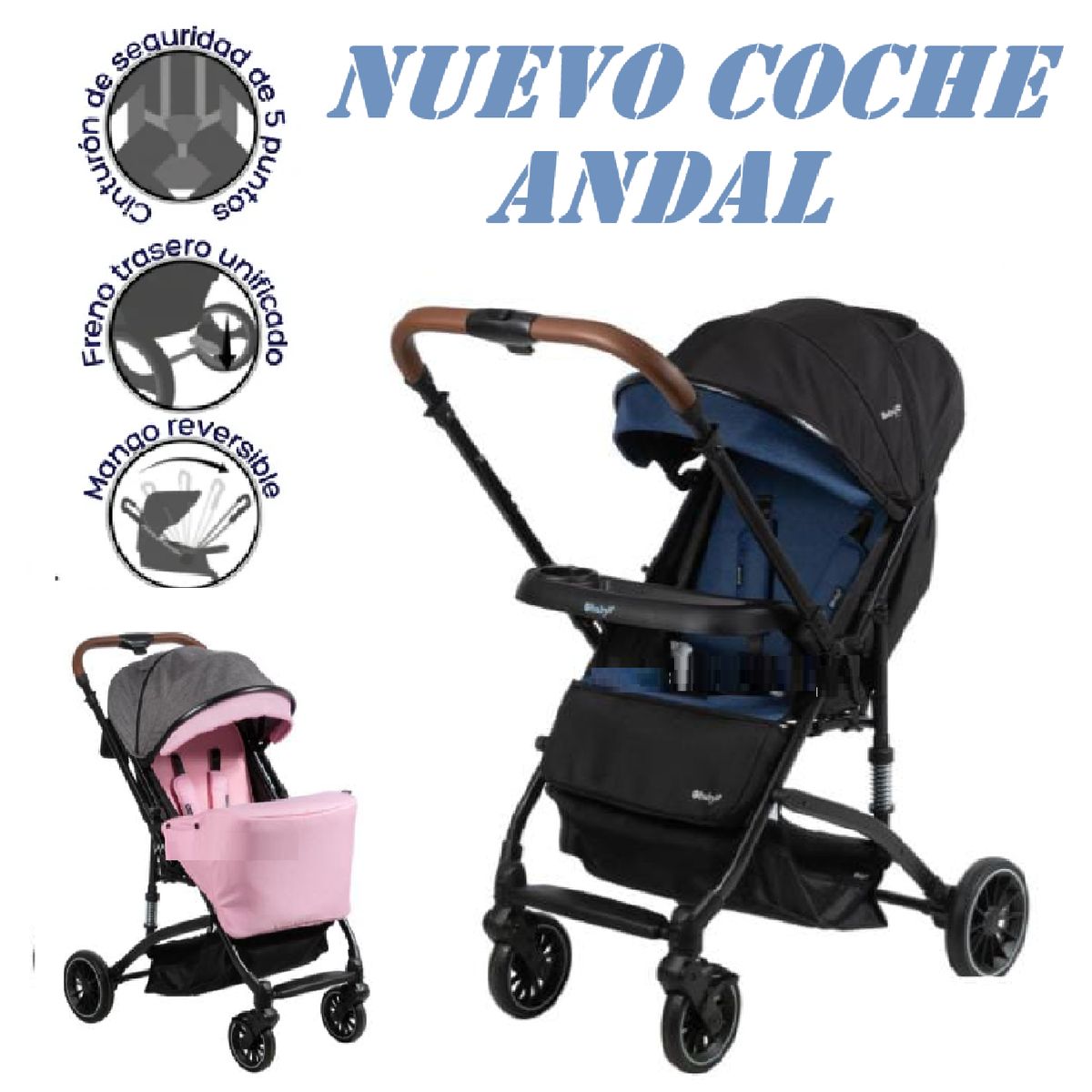 EBABY - Nuevo Coche Mango Reversible Ebaby Andal -Azul