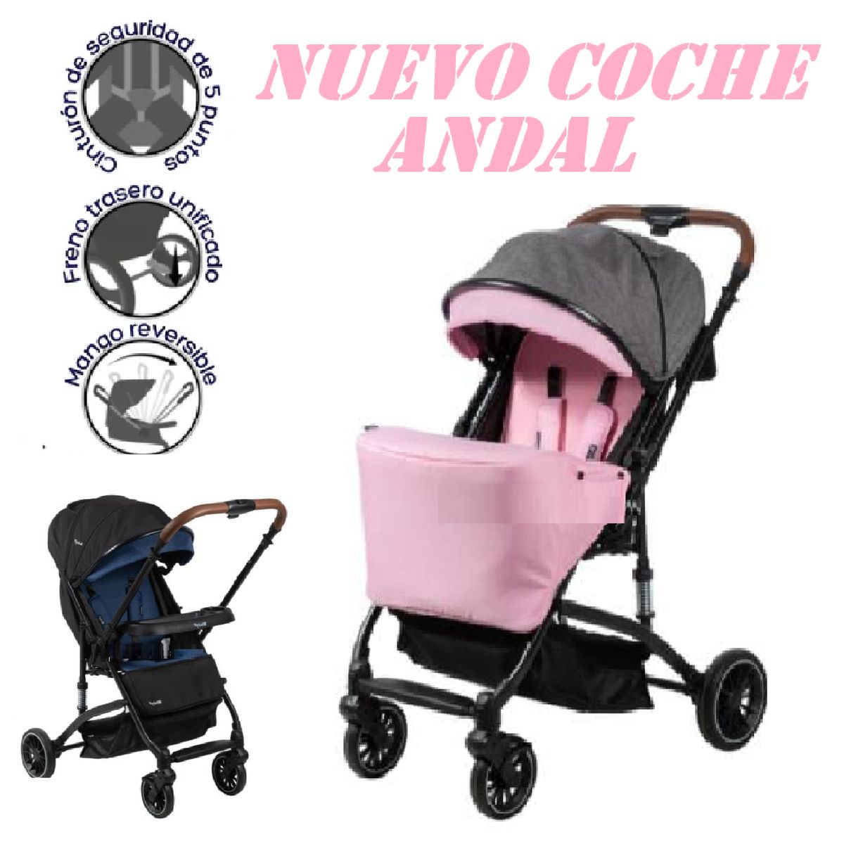 EBABY - Nuevo Coche Mango Reversible Ebaby Andal -Rosa