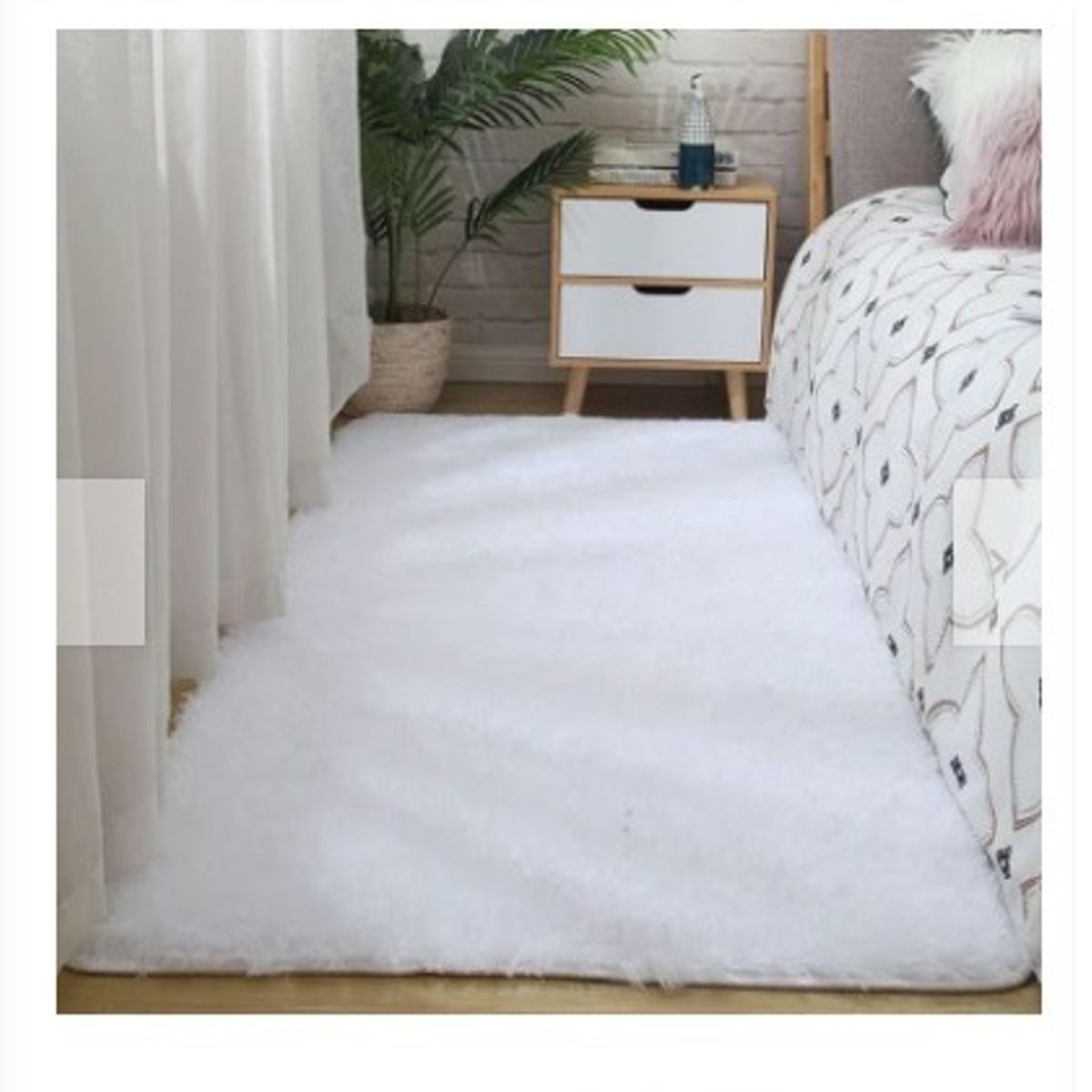 GENERICO - Alfombra Rectangular peluche pelo largo 1.60 x 2.00m blanco
