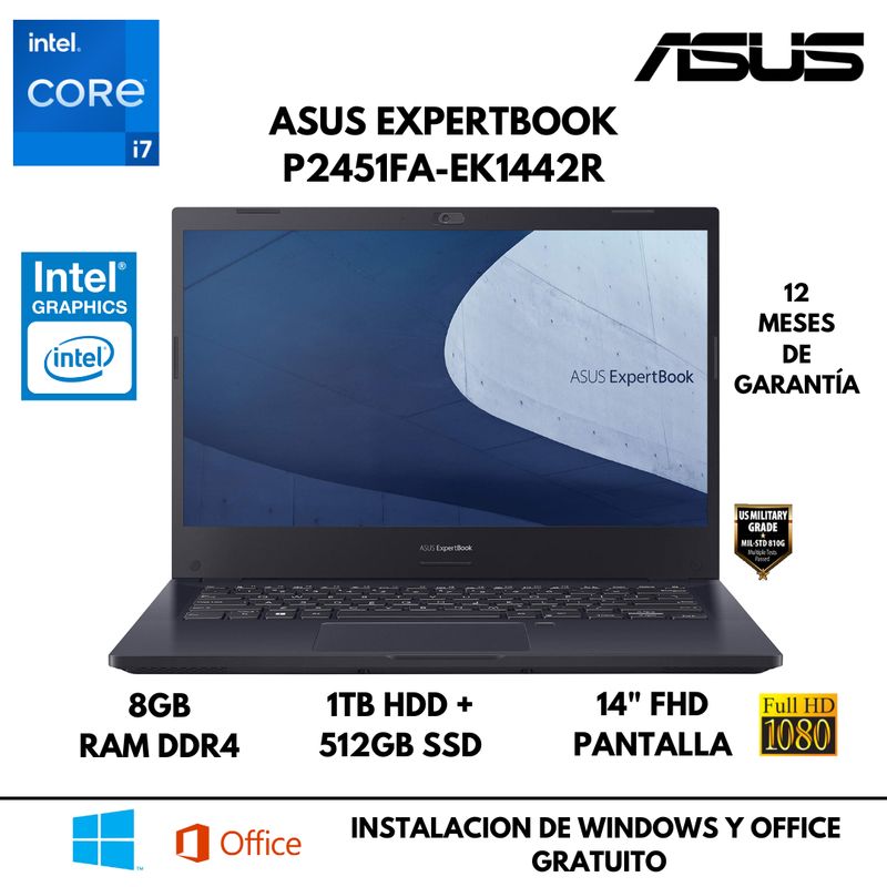 ASUS - LAPTOP ASUS EXPERTBOOK P2451FA-EK1442R CORE I7 10510U 8GB 1TB HDD+512GB SSD 14 FHD FREEDOS