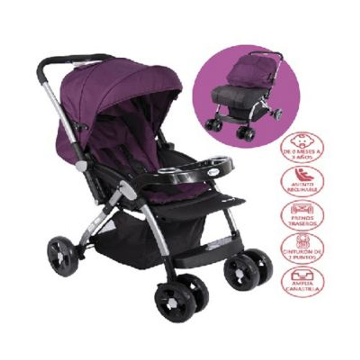GENERICO - Ebaby coche de paseo Kuper  EB1143-1 con Bandeja morado