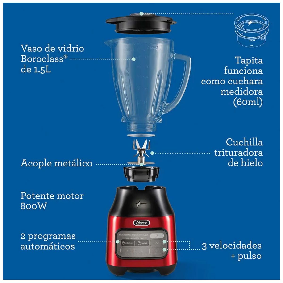 OSTER - Licuadora Reversible Oster BLSTPEG-CRT 3 Velocidades