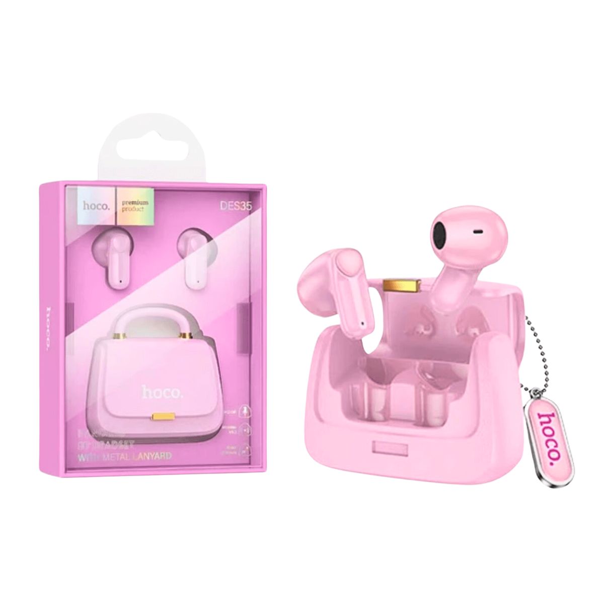 HOCO - Audífonos  con estuche de cartera rosado - HOCO