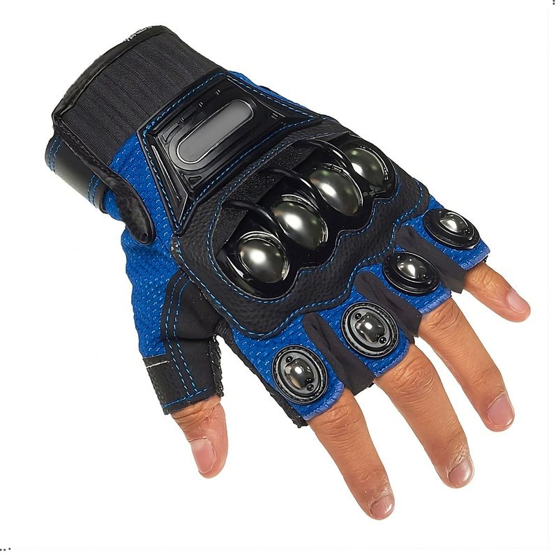 GENERICO - Guante Moto Sin Dedo Madmotor Protección Nudillos acero Mitones