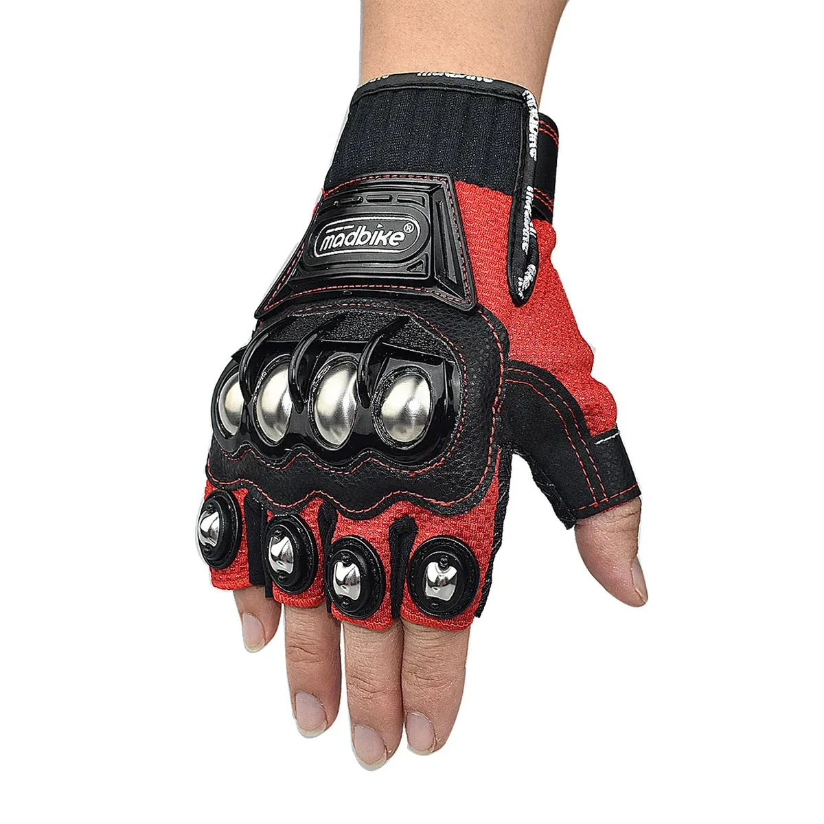 GENERICO - Guante Moto Sin Dedo Madmotor Protección Nudillos acero Mitones