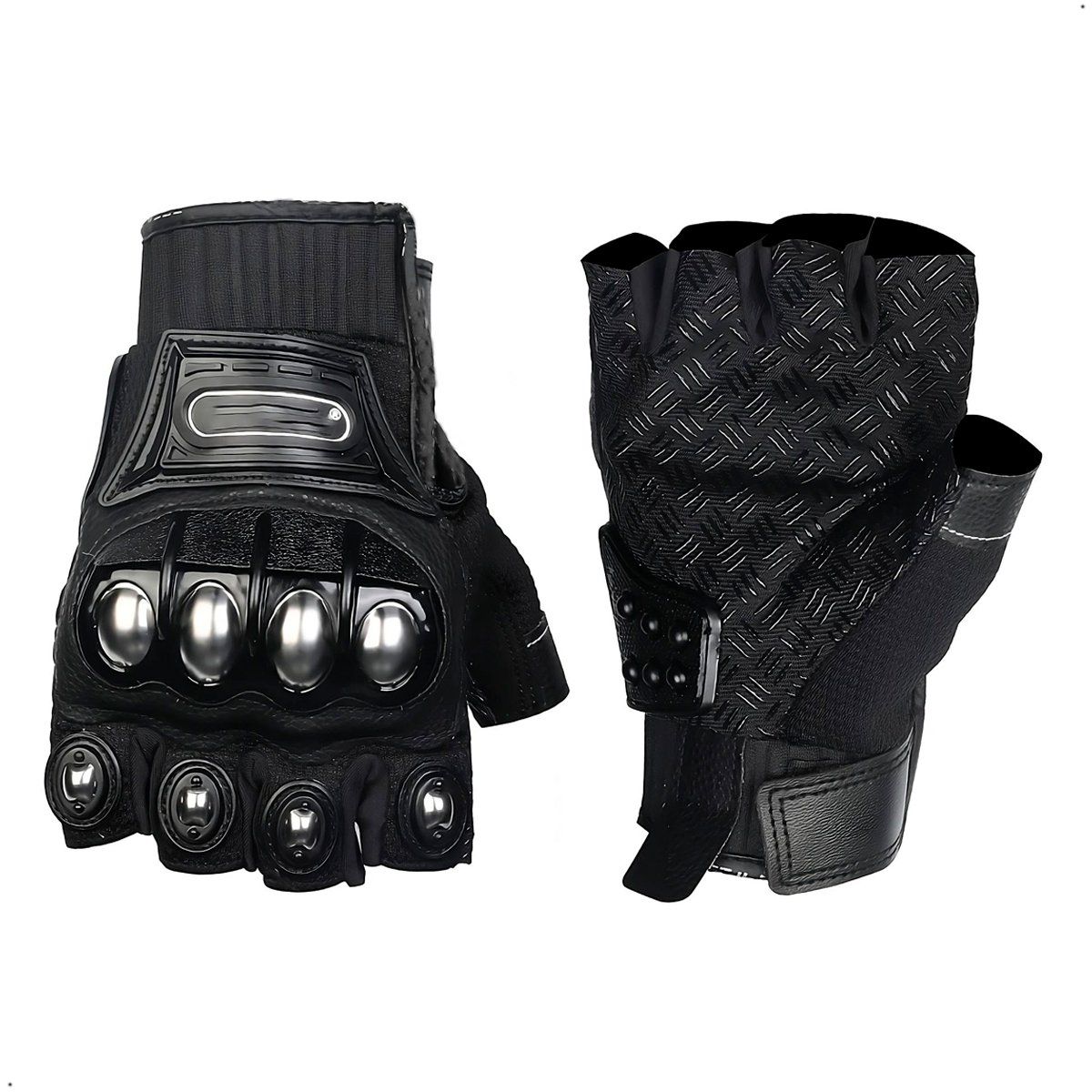 GENERICO - Guante Moto Sin Dedo Madmotor Protección Nudillos acero Mitones