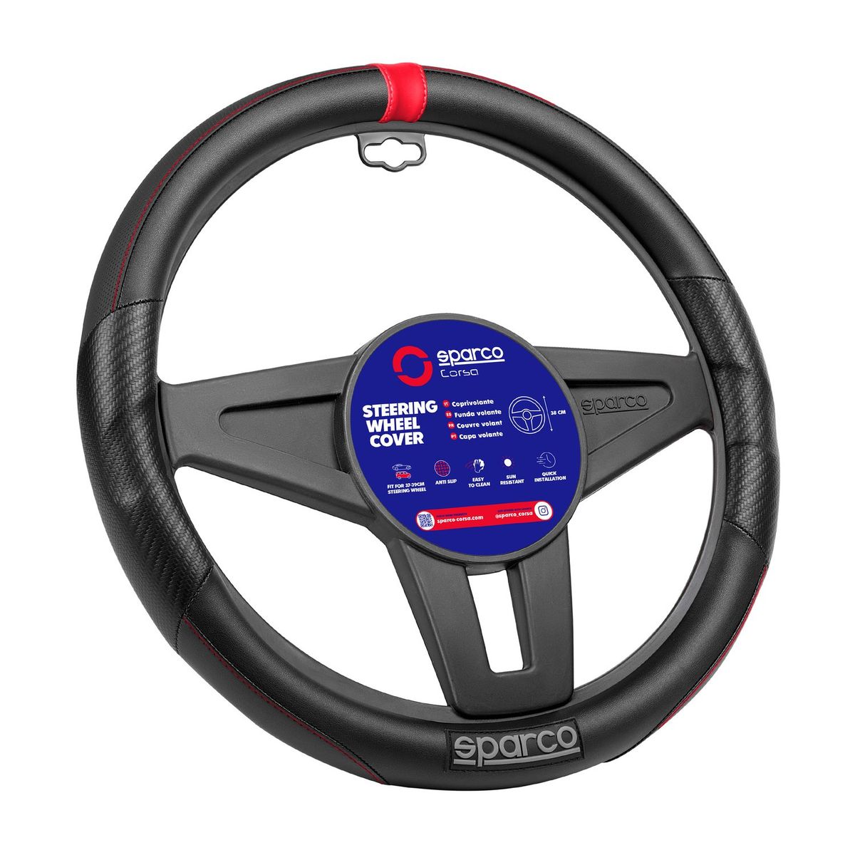 SPARCO - Cubre Volante Negro-Rojo para Auto SPS104BKRD